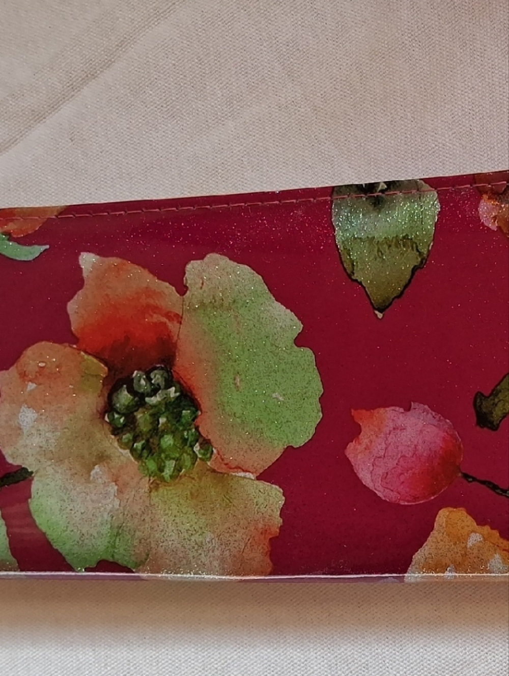 Glittery Floral Print Women's Wallet  - Pink Green